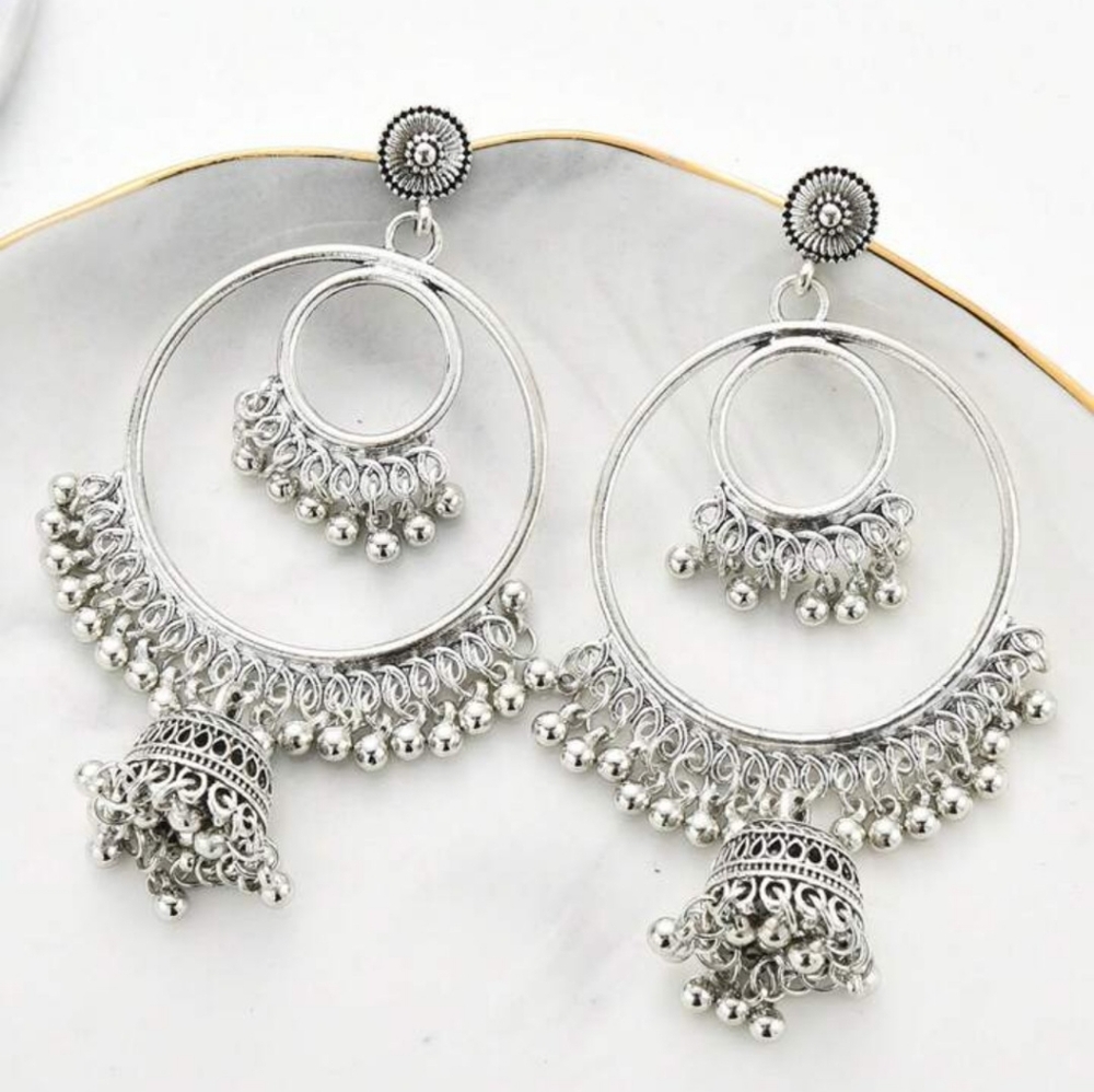 Antique silver chandbali jhumka/ bollywood style jhumka/ Indian jewelry